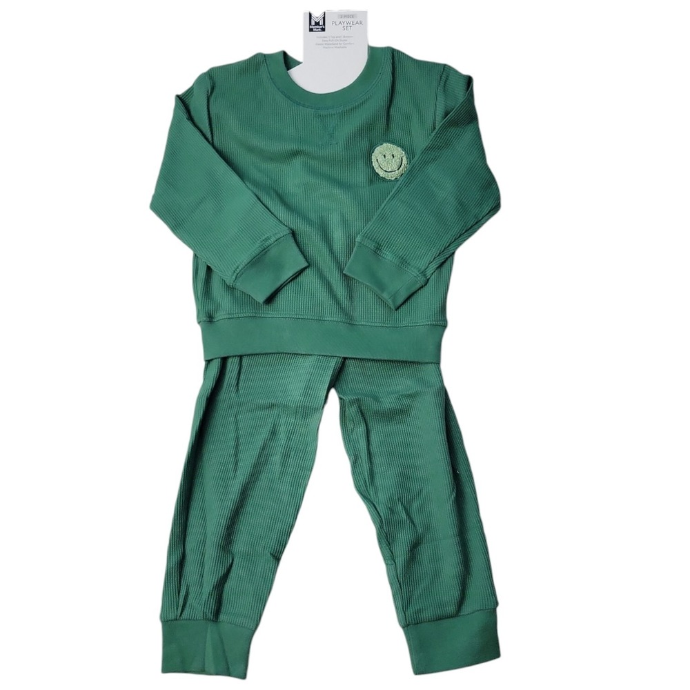 NWT Member's Mark Boys 2-Piece Long-Sleeve Playwear Set Green Smile 5T